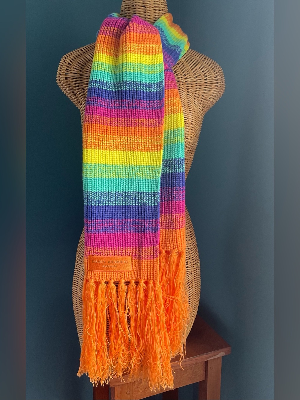 Kurt Geiger London Rainbow Scarf Oblong Fringe Multi Colored